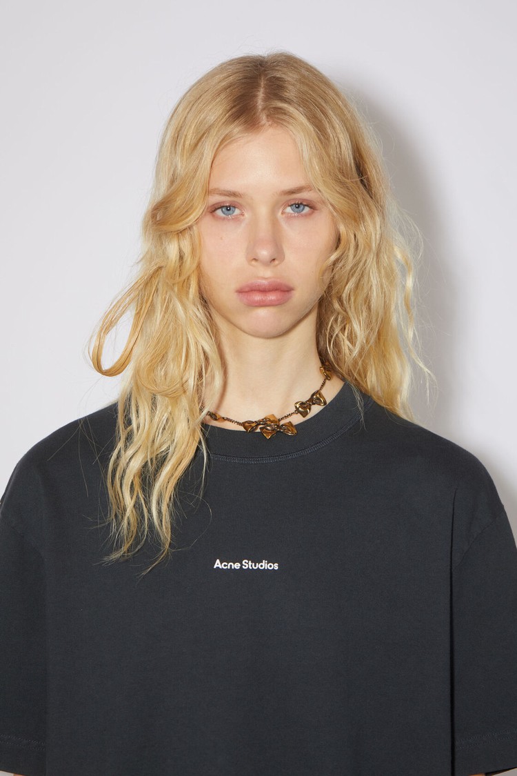 Black Acne Studios Logo Women's T Shirts | QXVF-45827