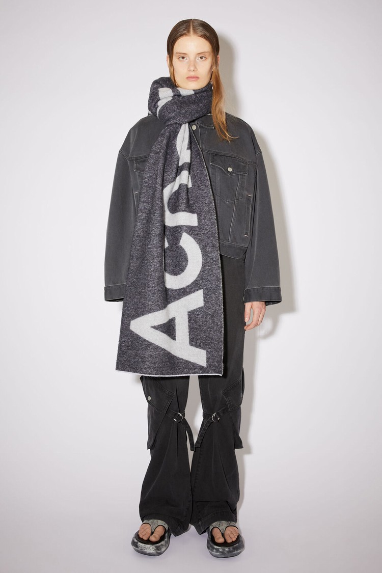 Black Acne Studios Logo Wool Blend Scarf | DTNB-09685