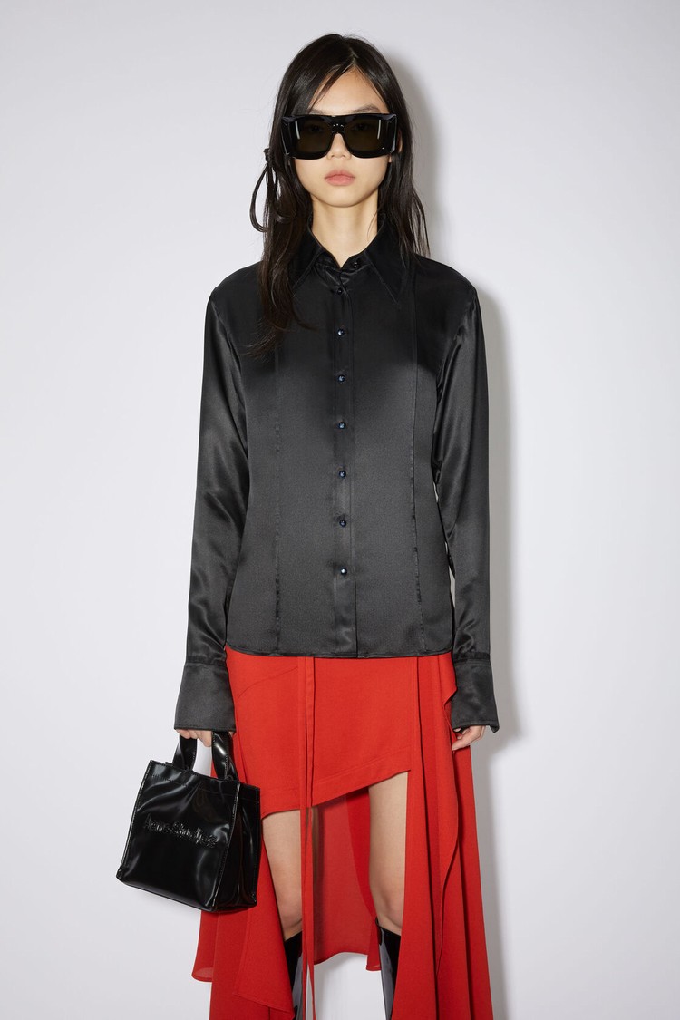 Black Acne Studios Satin Button-up Women\'s Shirts | MKEN-87016