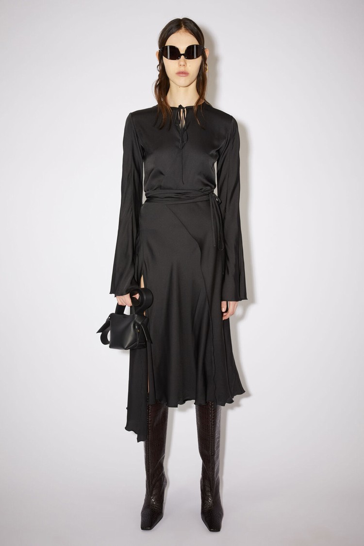 Black Acne Studios Satin Long Sleeve Women\'s Dress | PMBQ-70412