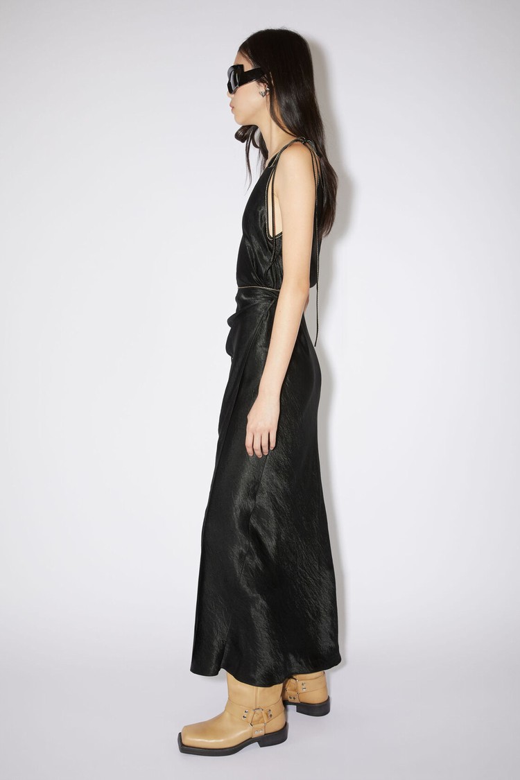 Black Acne Studios Satin Wrap Women's Dress | TNUI-92305