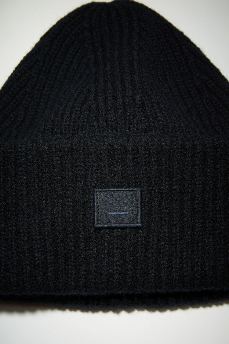 Black Acne Studios Small Face Logo Beanie | IZWT-10962