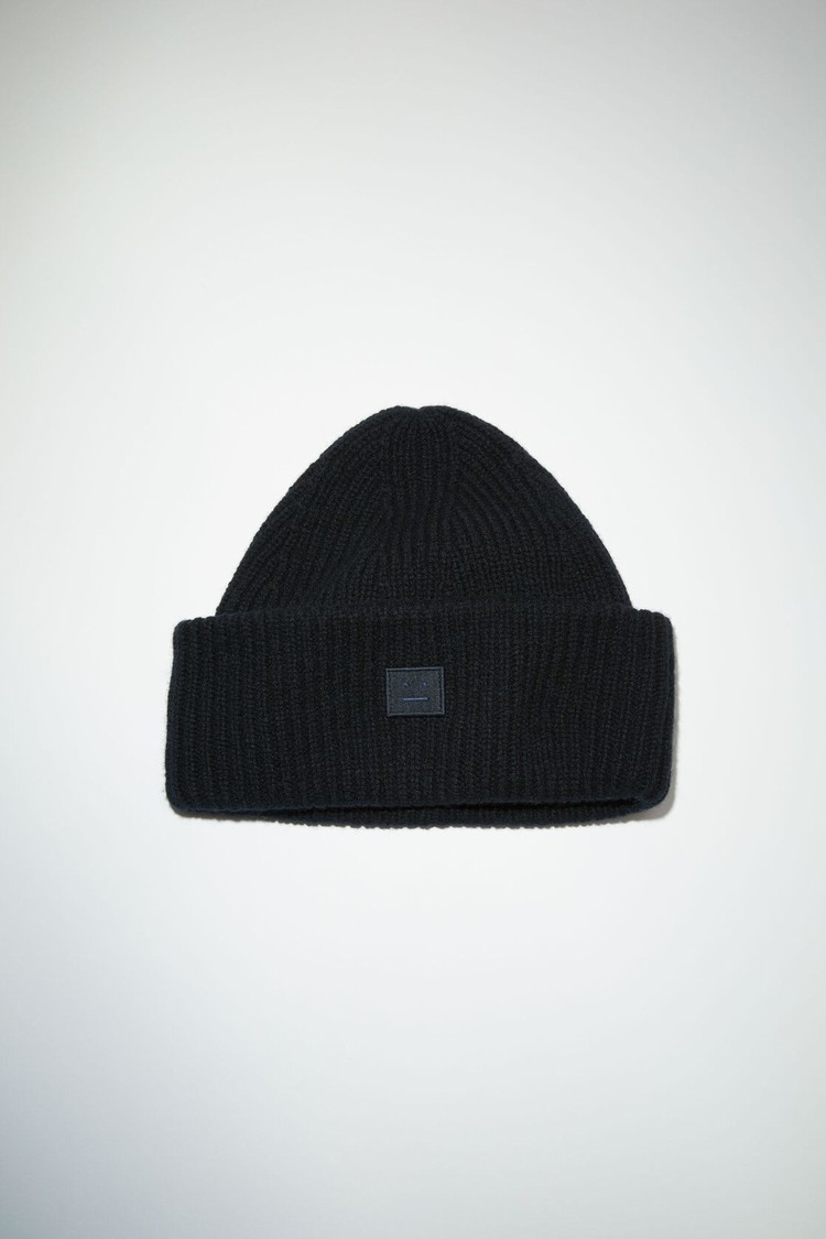 Black Acne Studios Small Face Logo Beanie | IZWT-10962