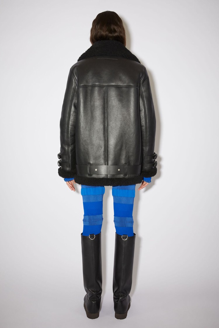 Black / Black Acne Studios Leather Shearling Women's Jackets | INEQ-35496