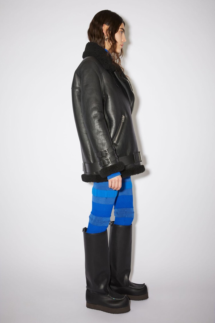 Black / Black Acne Studios Leather Shearling Women's Jackets | INEQ-35496