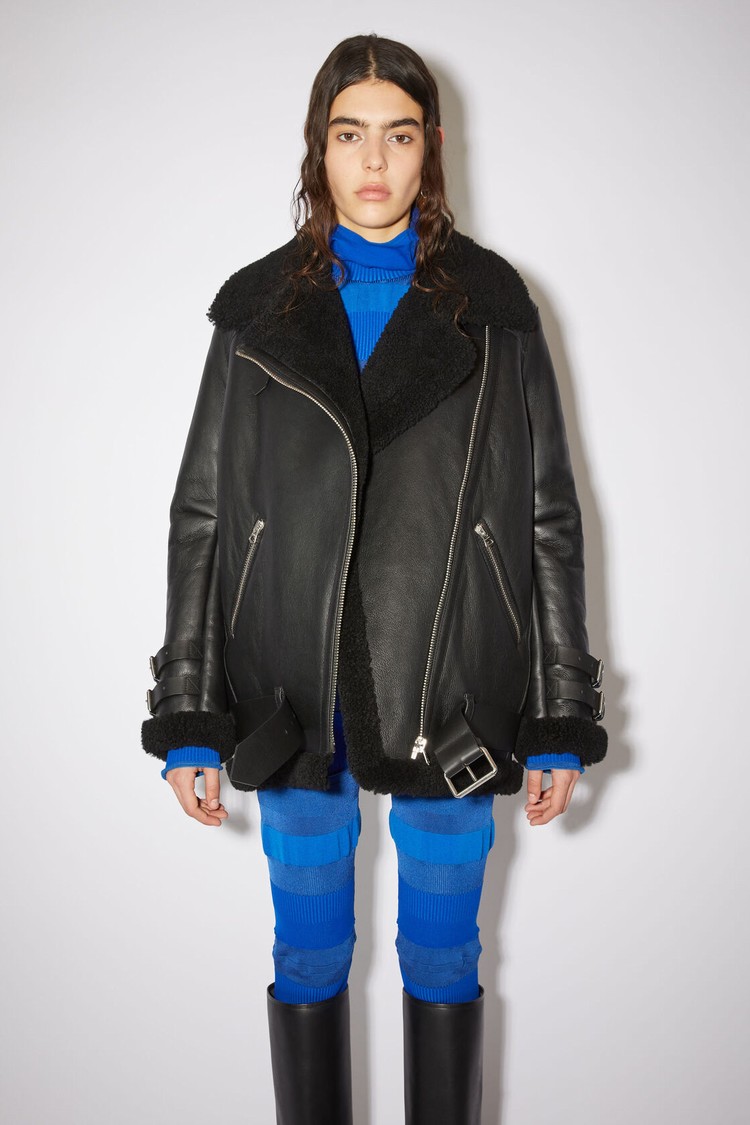 Black / Black Acne Studios Leather Shearling Women's Jackets | INEQ-35496