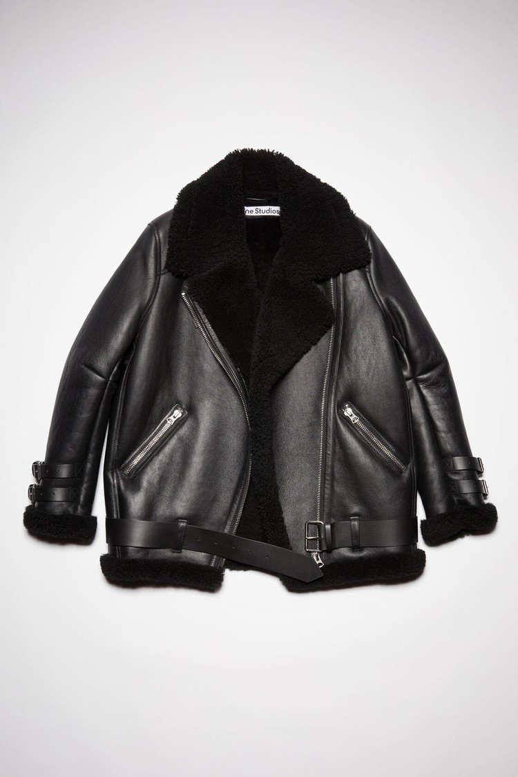 Black / Black Acne Studios Leather Shearling Women's Jackets | INEQ-35496