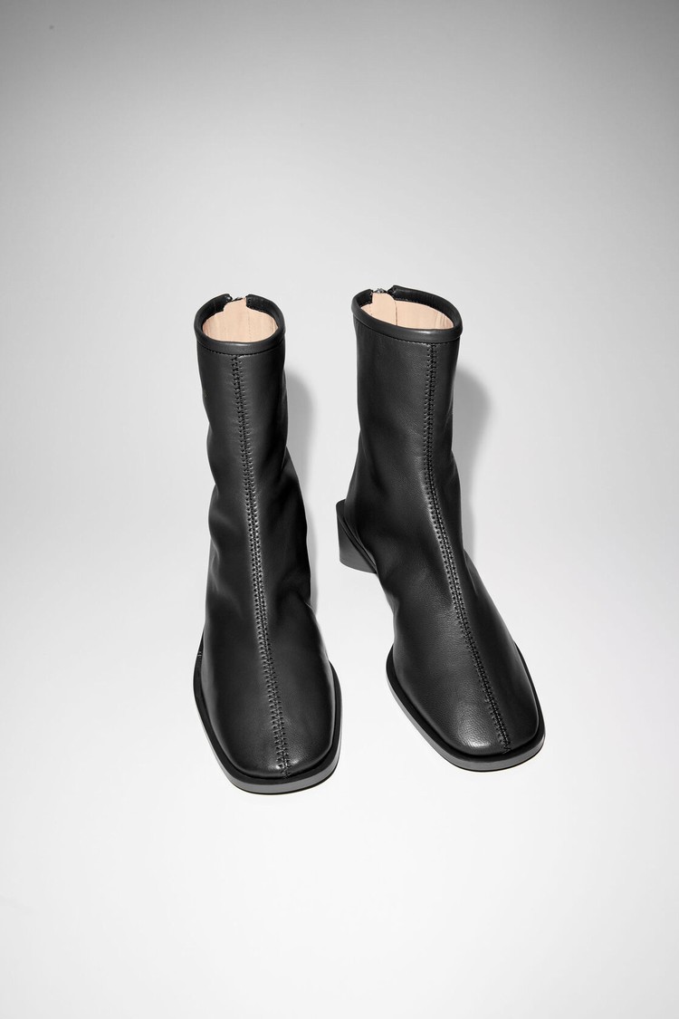 Black / Black Acne Studios Logo Women's Ankle Boots | WFAR-90147