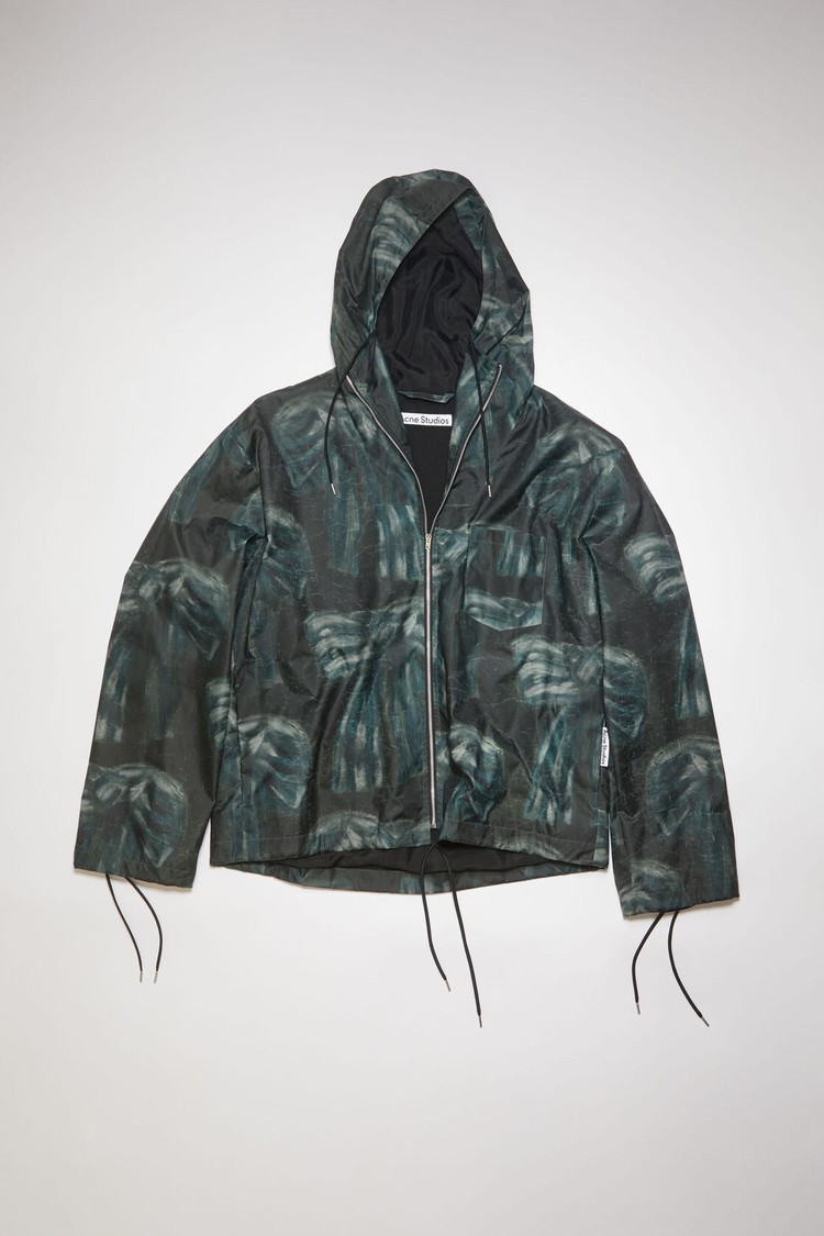 Black / Dark Blue Acne Studios Printed Hooded Men's Jackets | BWGQ-78921