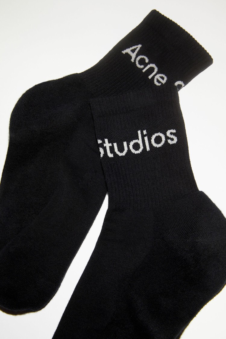 Black / Grey Acne Studios Ribbed Logo Socks | QMZX-03671