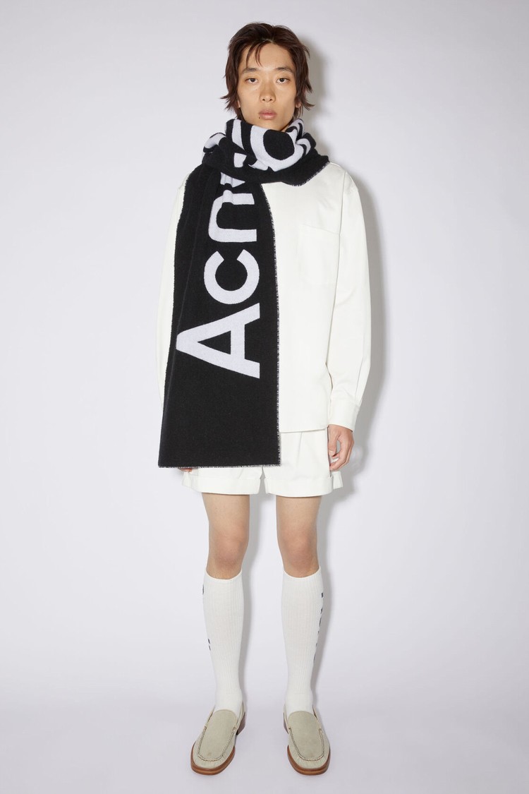 Black / White Acne Studios Logo Jacquard - Narrow Scarf | OREN-93215