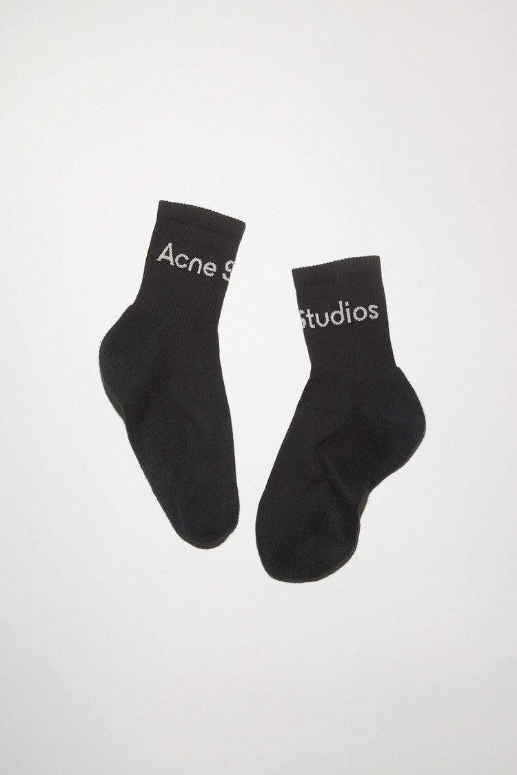 Black / White Acne Studios Logo Socks | CEHX-05732