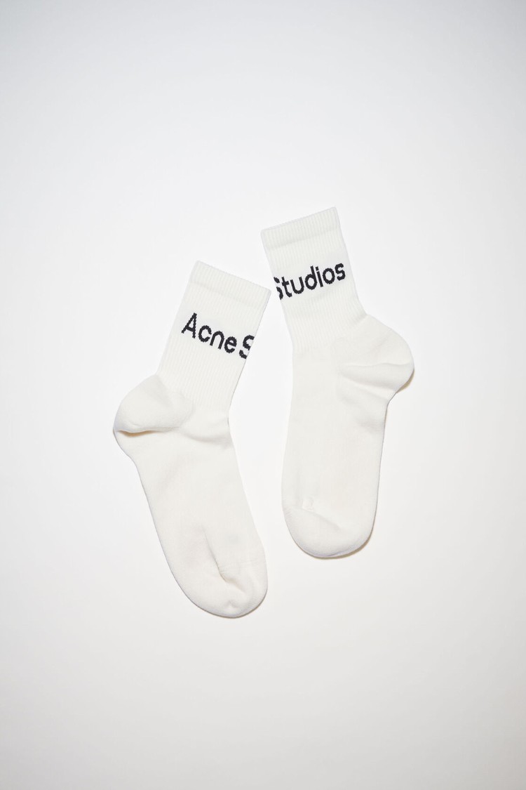 Black / White Acne Studios Ribbed Logo Socks | VATF-72580