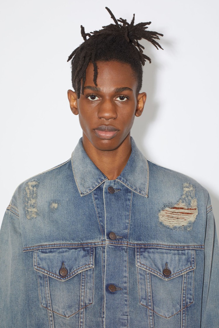 Blue Acne Studios Destroyed Relaxed Denim - Detroit Men's Jackets | JPKI-86129