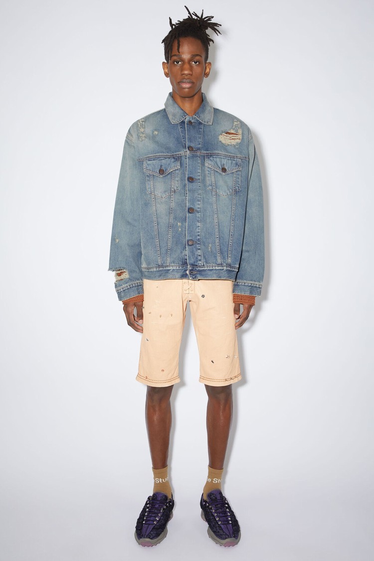 Blue Acne Studios Destroyed Relaxed Denim - Detroit Men\'s Jackets | JPKI-86129