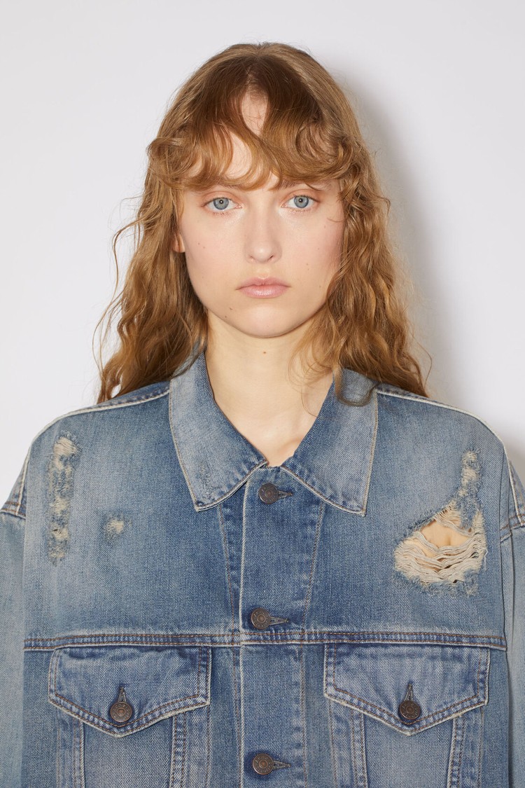 Blue Acne Studios Destroyed Relaxed Denim - Detroit Women's Jackets | LRNF-38519