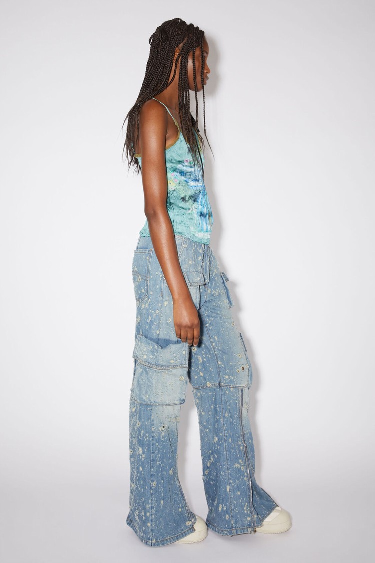 Blue Acne Studios Distressed Denim Cargo Women's Trousers | YEHD-50674