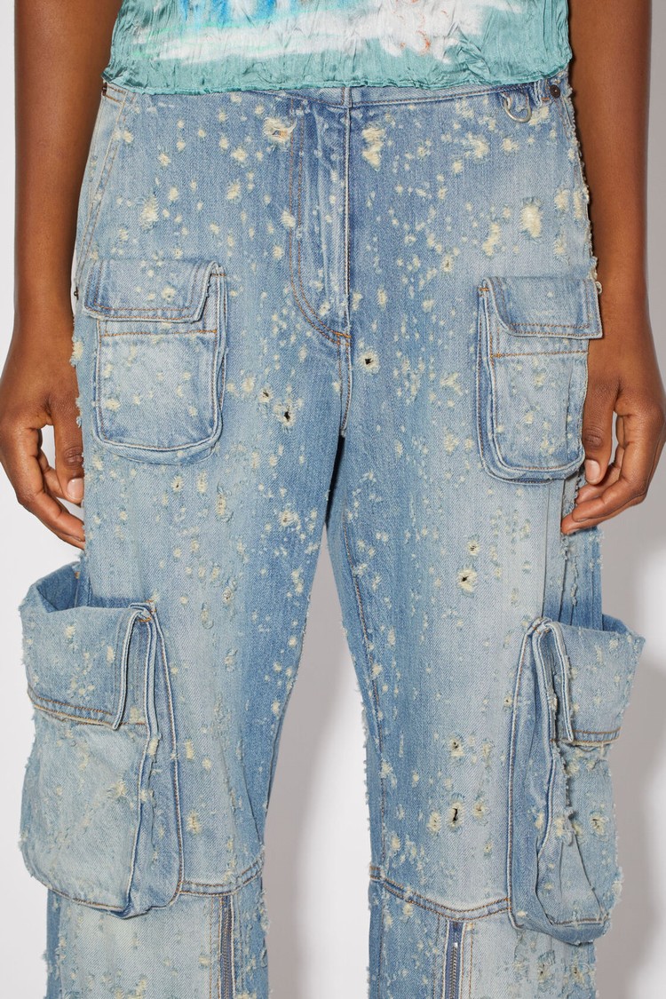 Blue Acne Studios Distressed Denim Cargo Women's Trousers | YEHD-50674