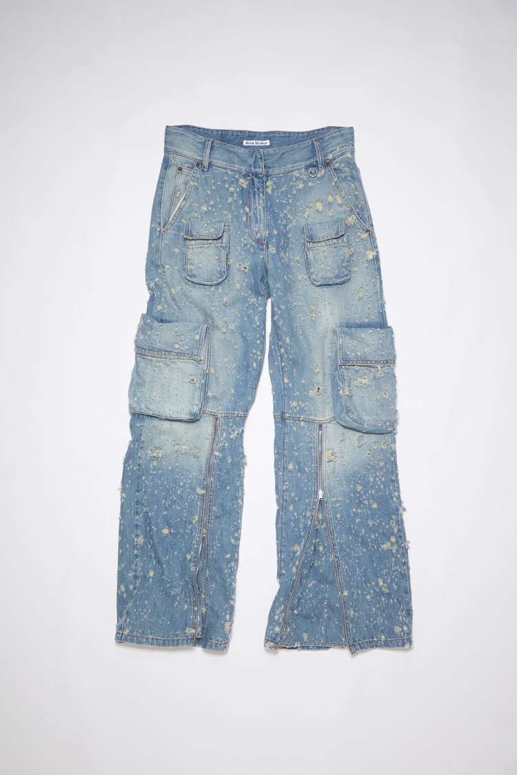 Blue Acne Studios Distressed Denim Cargo Women's Trousers | YEHD-50674