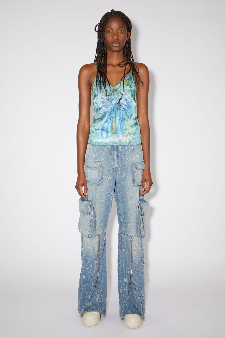 Blue Acne Studios Distressed Denim Cargo Women\'s Trousers | YEHD-50674