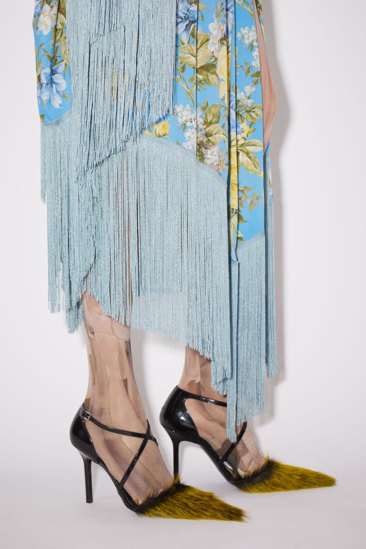 Blue Acne Studios Flower Print Fringe Women's Dress | RFUB-34812