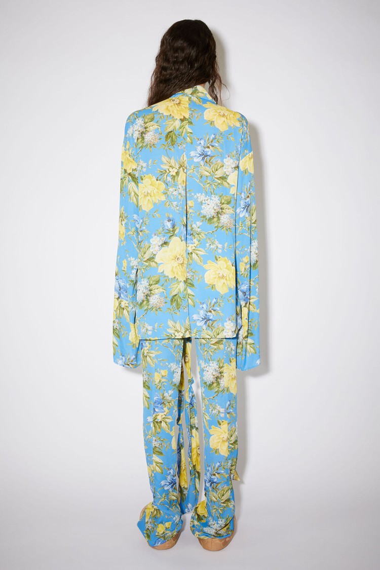 Blue Acne Studios Flower Print Tie-up Women's Blouse | NXGU-58631