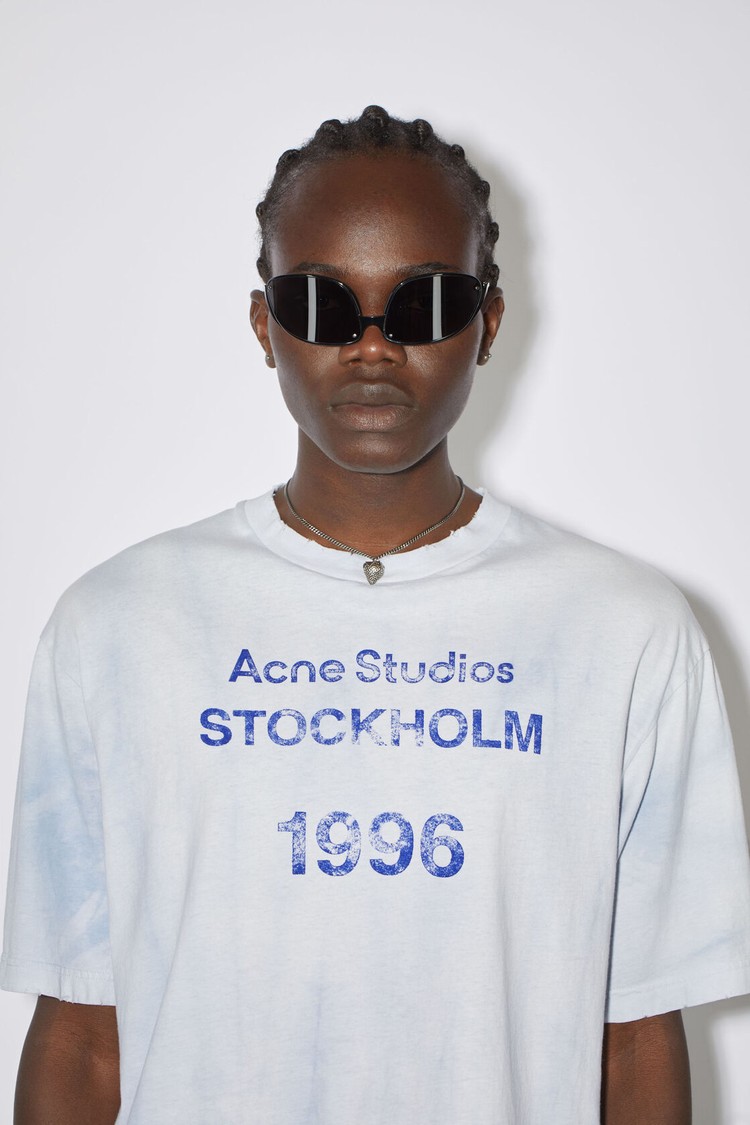 Blue Acne Studios Logo Stamp Men's T Shirts | ZNEI-93672