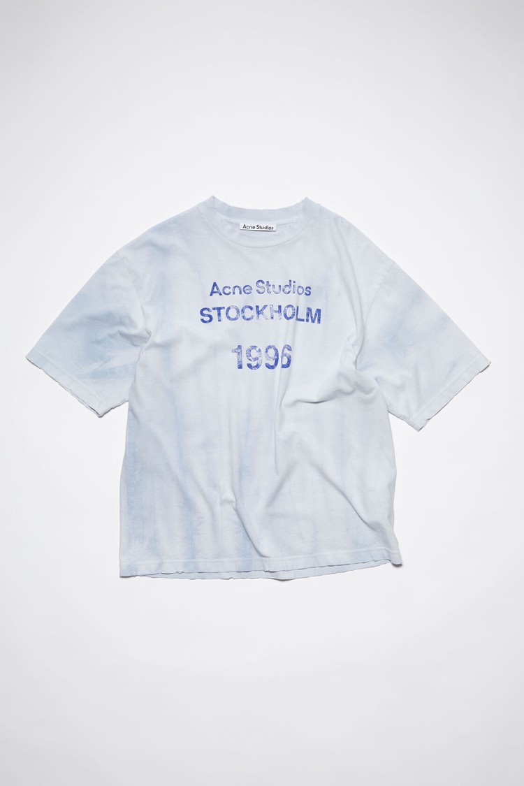 Blue Acne Studios Logo Stamp Men's T Shirts | ZNEI-93672