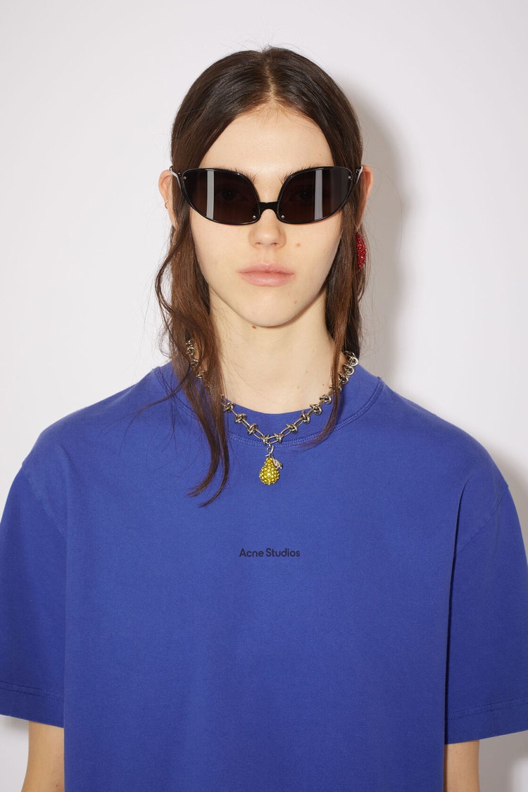 Blue Acne Studios Logo Women's T Shirts | PHWX-69820