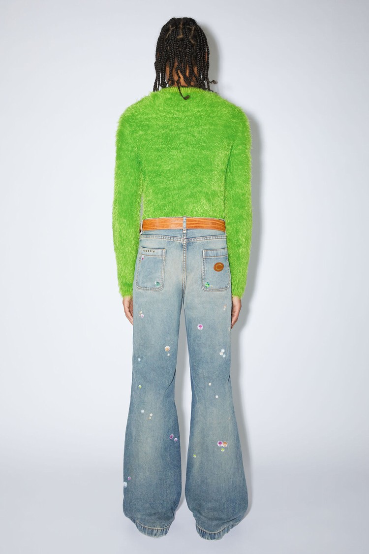 Blue Acne Studios Printed Denim Men's Trousers | QAIC-46923