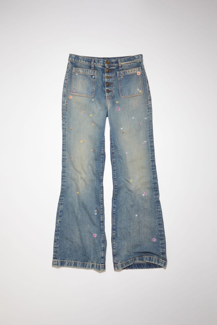 Blue Acne Studios Printed Denim Men's Trousers | QAIC-46923