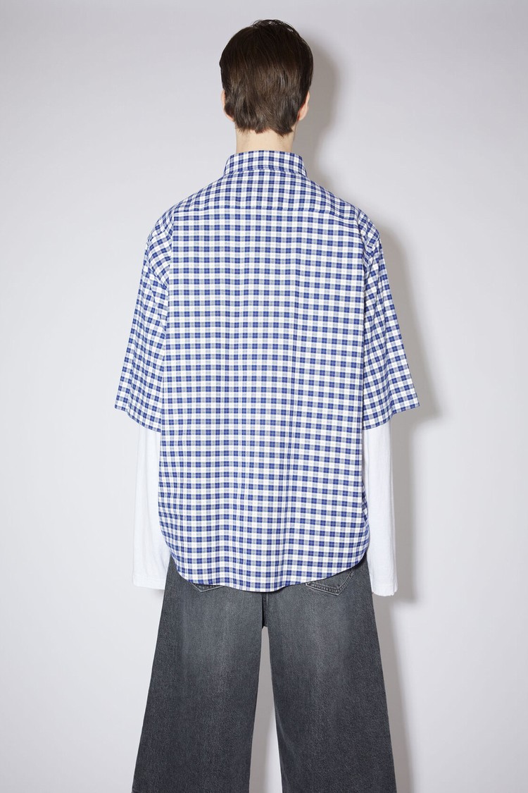 Blue / White Acne Studios Short Sleeve Button-up Men's Shirts | VOPN-71369