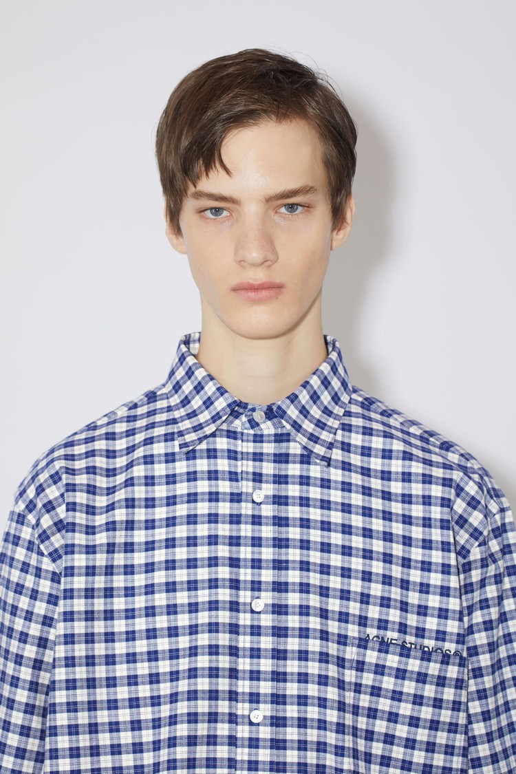 Blue / White Acne Studios Short Sleeve Button-up Men's Shirts | VOPN-71369