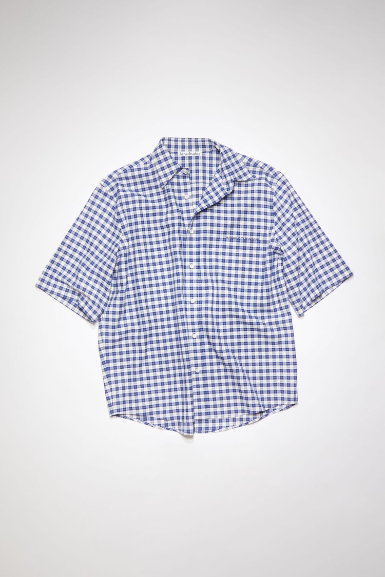 Blue / White Acne Studios Short Sleeve Button-up Men's Shirts | VOPN-71369