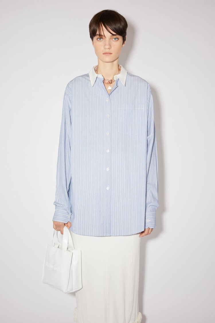 Blue / White Acne Studios Striped Cotton Women\'s Shirts | YKSZ-89054