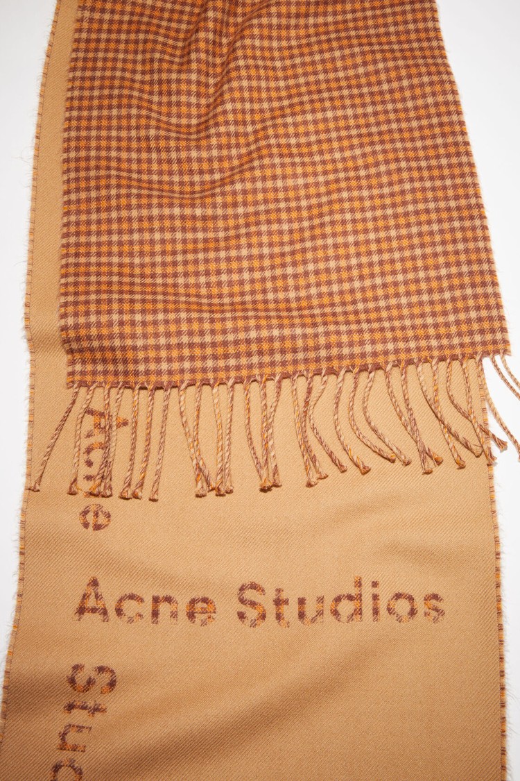 Brown Acne Studios Contrast Logo Jacquard Wool Scarf | CKNW-67518