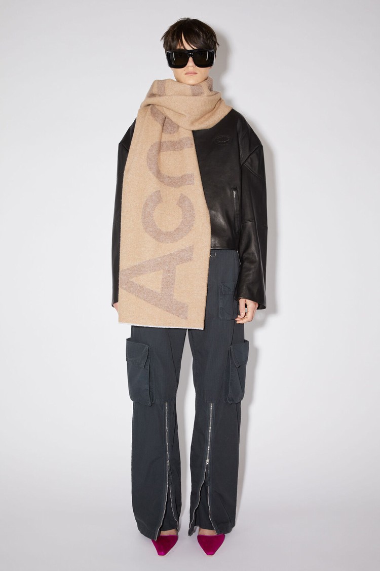 Brown Acne Studios Logo Wool Blend Scarf | LXIR-82517