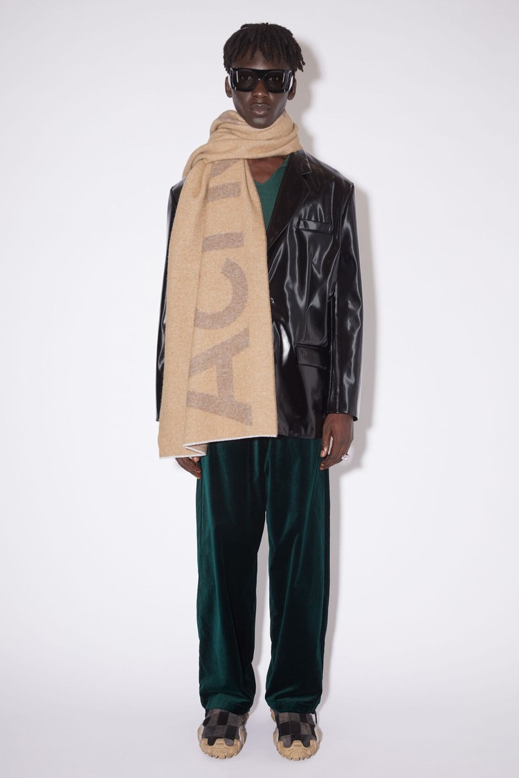 Brown Acne Studios Logo Wool Blend Scarf | LXIR-82517