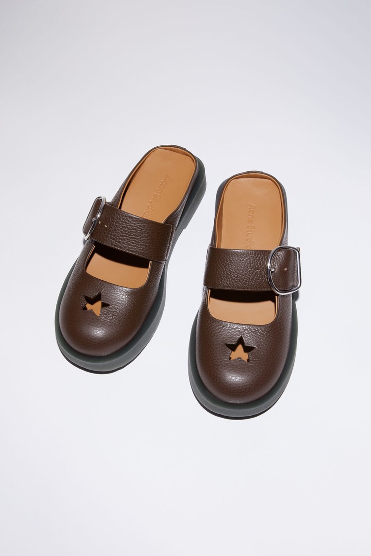 Brown / Black Acne Studios Leather Buckle Men's Mules | RBGJ-60348