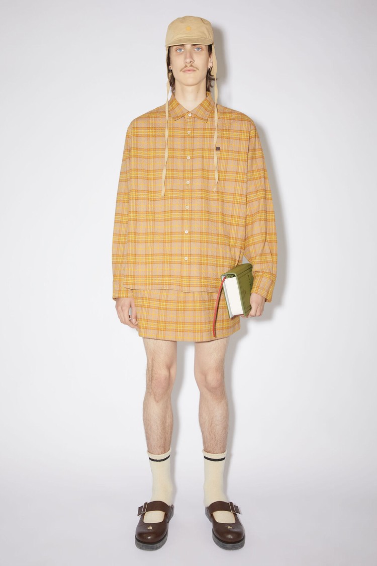 Brown / Orange Acne Studios Check Flannel Button-up Men\'s Shirts | OGTL-76821