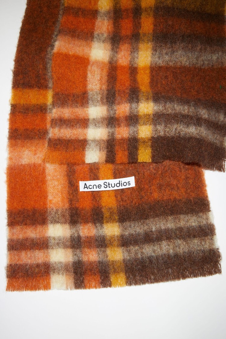 Brown / Orange Acne Studios Heavy Plaid Scarf | CZDM-26938