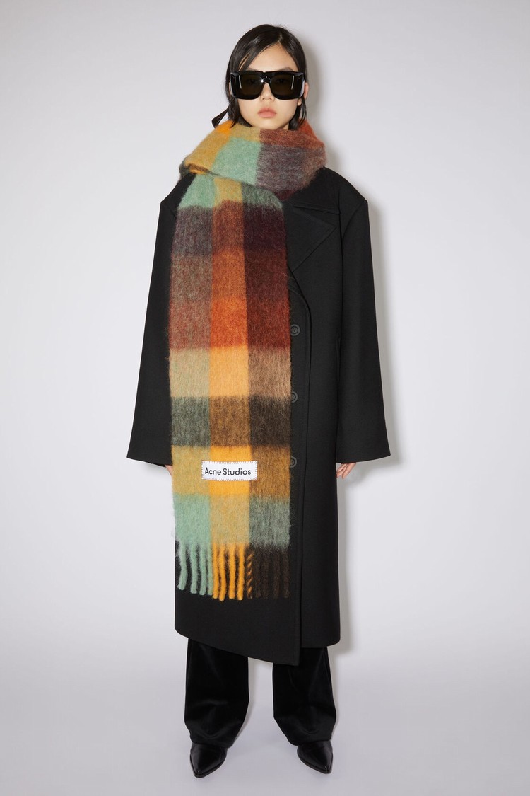 Brown / Yellow / Green Acne Studios Mohair Checked Scarf | YJBD-51749