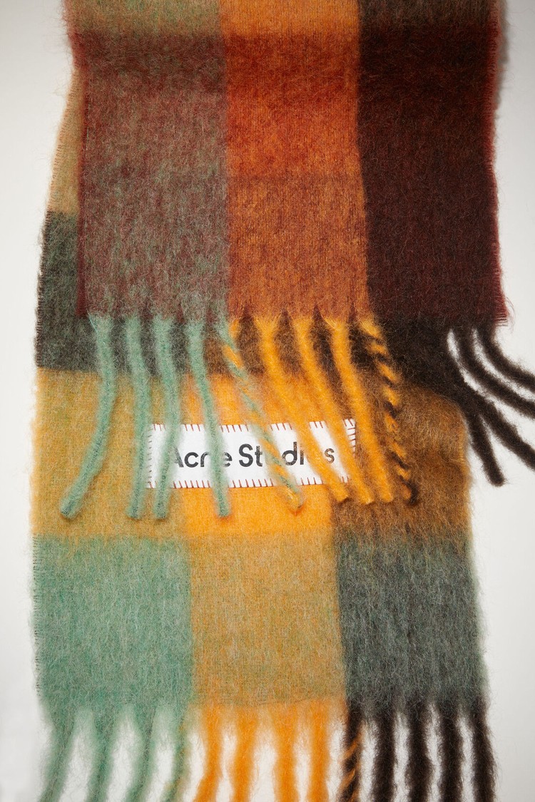 Brown / Yellow / Green Acne Studios Mohair Checked Scarf | YJBD-51749