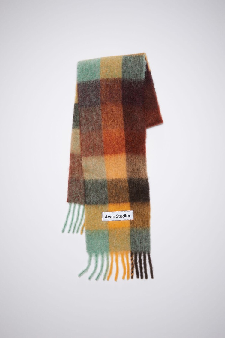 Brown / Yellow / Green Acne Studios Mohair Checked Scarf | YJBD-51749