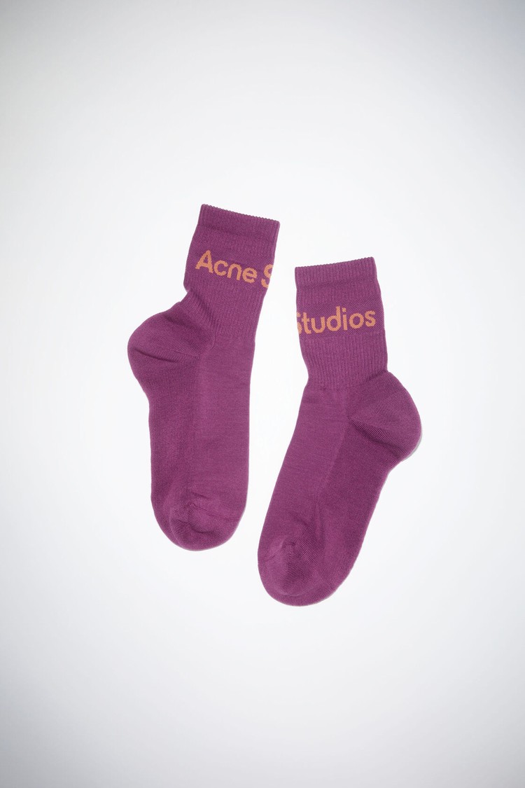 Burgundy / Red / Brown Acne Studios Logo Socks | SWUN-80736