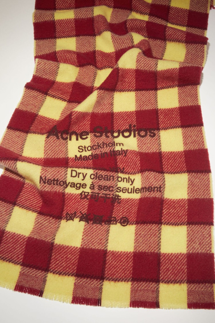 Burgundy / Yellow Acne Studios Check Wool Scarf | XFWY-62857