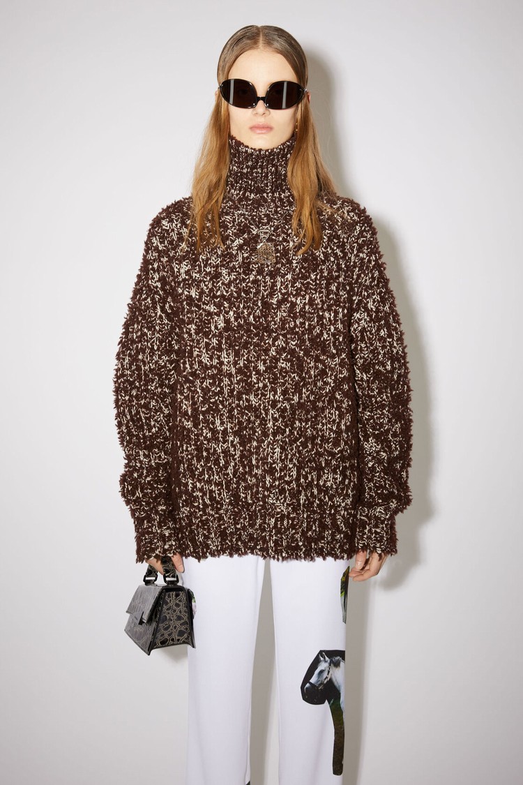 Chocolate / Brown Acne Studios High Neck Tufted Wool Jumper Women\'s Knitwear | UBEG-09536