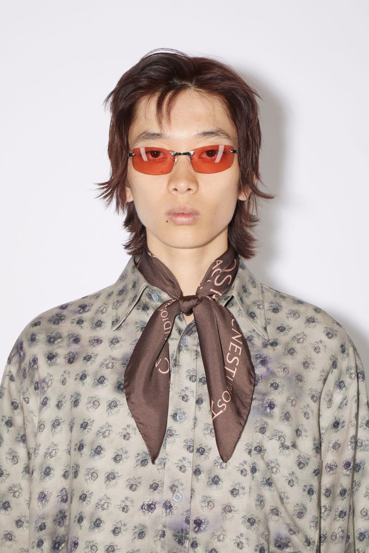 Chocolate / Brown Acne Studios Logo Silk Scarf | IFCK-57231