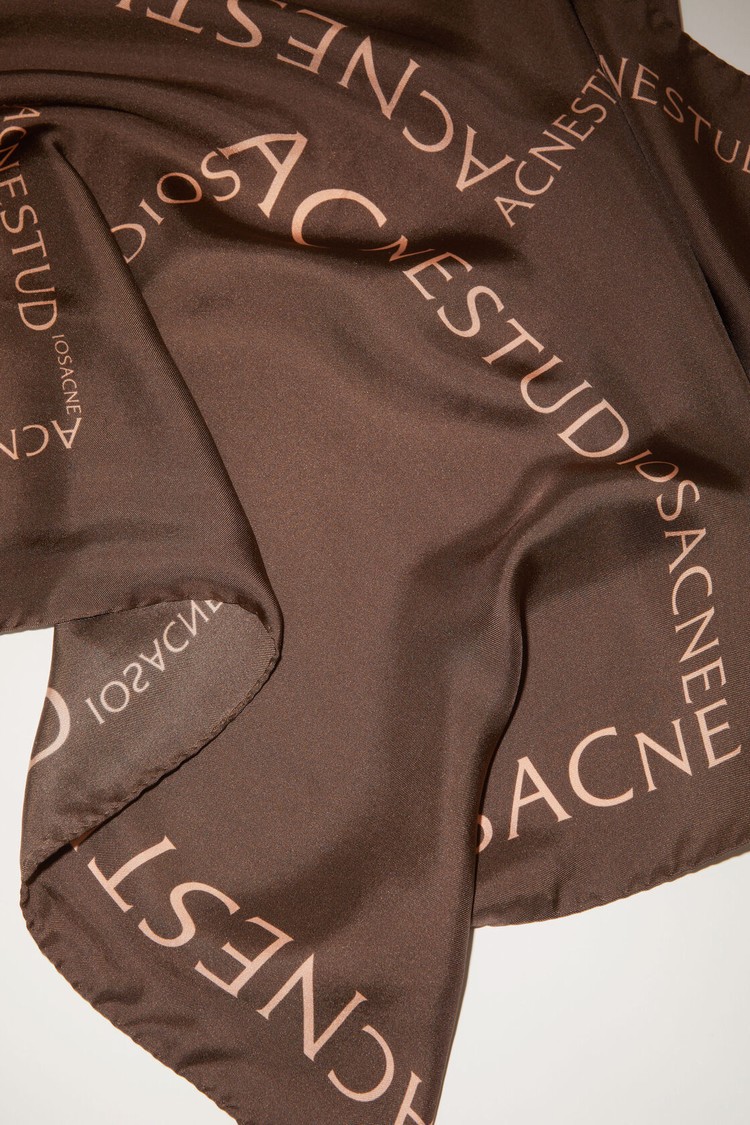 Chocolate / Brown Acne Studios Logo Silk Scarf | IFCK-57231