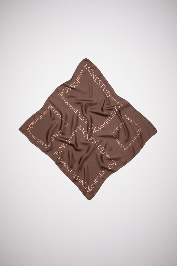 Chocolate / Brown Acne Studios Logo Silk Scarf | IFCK-57231